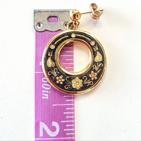 DAMASCENE HOOP EARRINGS - FOR PIERCED EARS - SIGNED GG - Picture 6 of 8